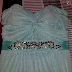 light blue floor length dress
